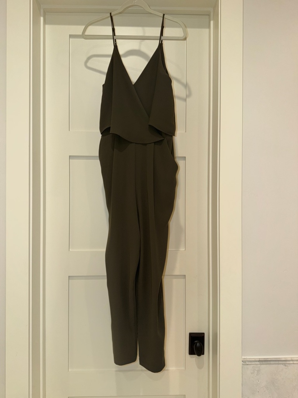 Astr Olive Green Sleeveless Jumpsuit with Wrap V-Neck